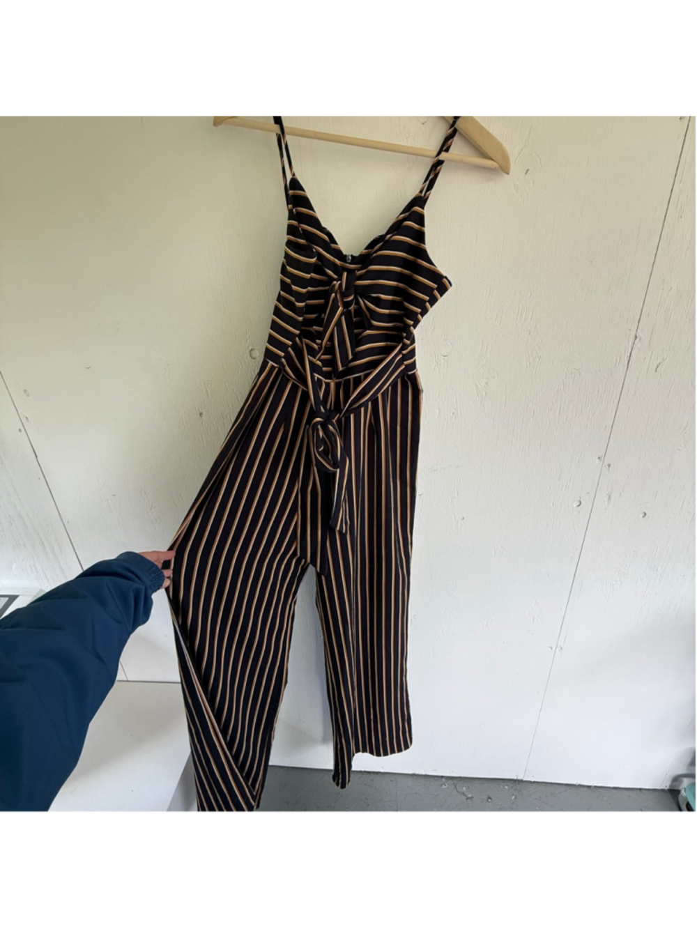 Lottie Moss Striped Tie-Front Wide Leg Jumpsuit Medium - Picture 2 of 9